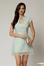 Rochie DY Fashion verde menta cu decolteu adanc rotund si dantela pe fusta, 1, dyfashion.ro