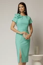 Rochie DY Fashion verde menta midi conica cu crepeu si trandafir maxi la decolteu, 1, dyfashion.ro
