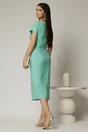 Rochie DY Fashion verde menta midi conica cu crepeu si trandafir maxi la decolteu, 2, dyfashion.ro