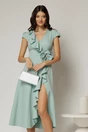 Rochie DY Fashion verde menta midi cu volanas pe fusta si detaliu amplu foral, 1, dyfashion.ro