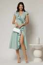 Rochie DY Fashion verde menta midi cu volanas pe fusta si detaliu amplu foral, 3, dyfashion.ro