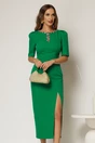 Rochie DY Fashion verde midi cu crepeu maxi si aplicatii la bust, 1, dyfashion.ro