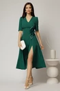 Rochie DY Fashion verde midi cu detaliu floral pe talie si decolteu in V, 3, dyfashion.ro