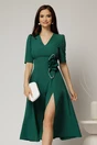 Rochie DY Fashion verde midi cu detaliu floral pe talie si decolteu in V, 1, dyfashion.ro