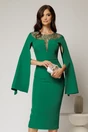 Rochie DY Fashion verde midi cu manecile lungi crapate si aplicatii la bust, 1, dyfashion.ro