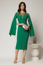 Rochie DY Fashion verde midi cu manecile lungi crapate si aplicatii la bust, 3, dyfashion.ro