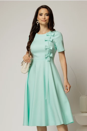 Rochie DY Fashion verde mint cu funde pe bust si maneci scurte