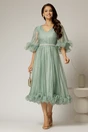 Rochie DY Fashion verde mint din voal creponat cu volanase si decolteu in V, 3, dyfashion.ro