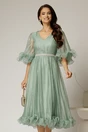 Rochie DY Fashion verde mint din voal creponat cu volanase si decolteu in V, 1, dyfashion.ro