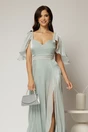 Rochie DY Fashion verde mint lunga de seara cu aplicatii de perle pe talie, 3, dyfashion.ro