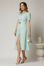 Rochie DY Fashion verde mint midi cu detaliu talie si decupaj la decolteu, 3, dyfashion.ro