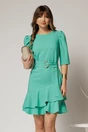 Rochie DY Fashion verde scurta cu volanase pe fusta si cordon detasabil, 1, dyfashion.ro