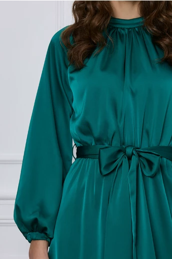 Rochie Dy Fashion verde smarald cu elastic si cordon in talie