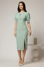 Rochie DY Fashion vernil conica cu maneci bufante scurte si detaliu la decolteu, 3, dyfashion.ro