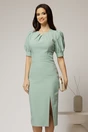 Rochie DY Fashion vernil conica cu maneci bufante scurte si detaliu la decolteu, 1, dyfashion.ro