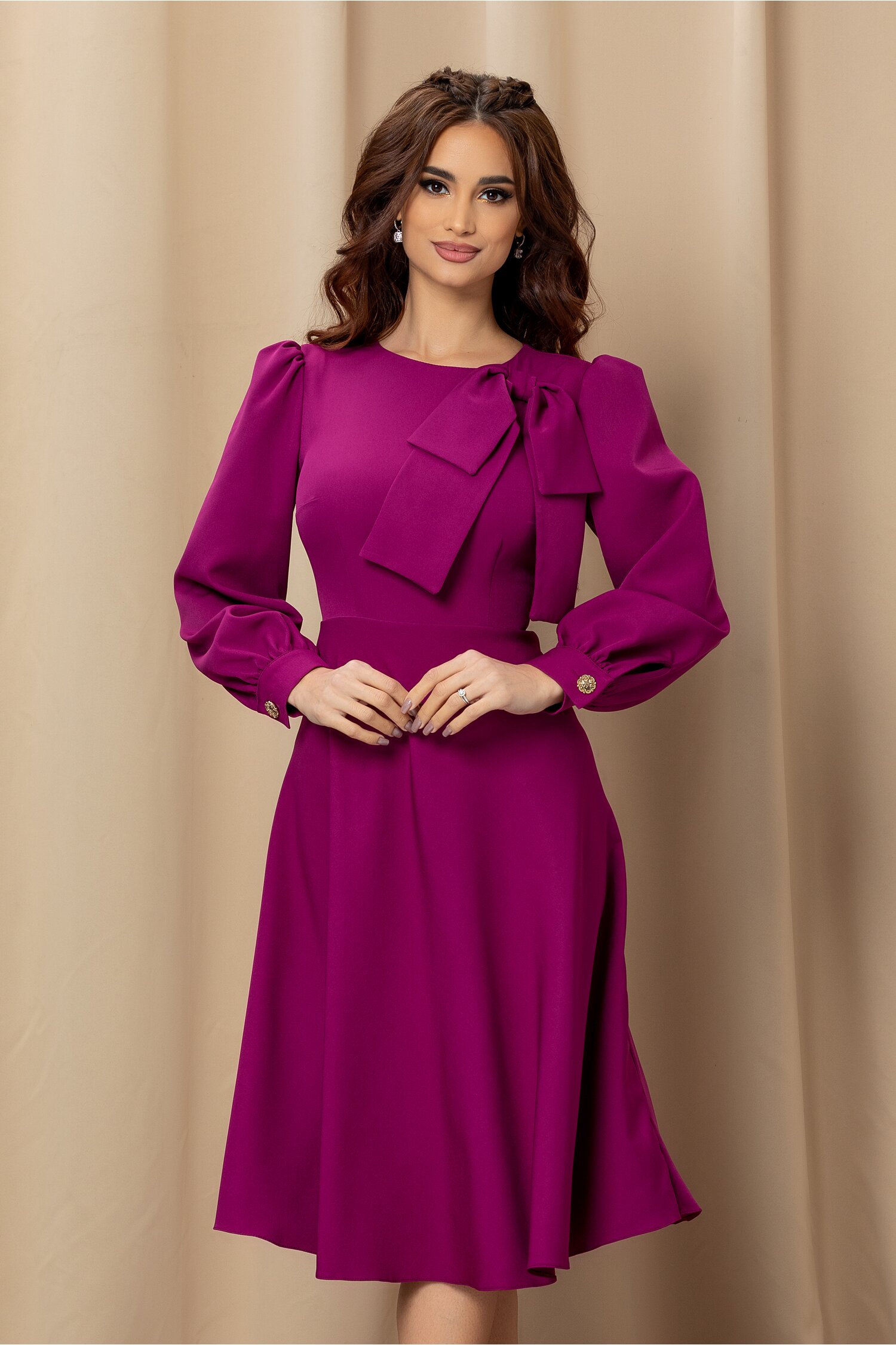 Rochie Dy Fashion violet cu fundita la bust dyfashion.ro imagine megaplaza.ro
