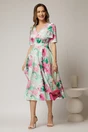 Rochie DYFashion midi clos cu funda pe umar si print verde si fucsia, 3, dyfashion.ro