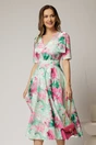 Rochie DYFashion midi clos cu funda pe umar si print verde si fucsia, 1, dyfashion.ro