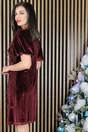 Rochie eleganta bordo din catifea cu pene