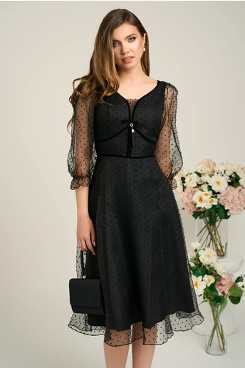 Rochie eleganta de ocazie din organza neagra cu picatele