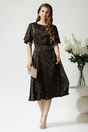 Rochie eleganta din satin neagra cu imprimeuri maro