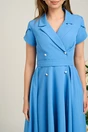 Rochie eleganta din stofa bleu cu nasturi si cordon decorativ in talie