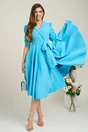 Rochie eleganta din stofa bleu funda in talie