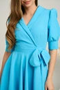 Rochie eleganta din stofa bleu funda in talie