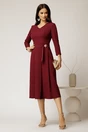 Rochie eleganta din stofa fina bordo cu decolteu in V si talie accentuata cu accesoriu, 3, dyfashion.ro
