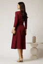 Rochie eleganta din stofa fina bordo cu decolteu in V si talie accentuata cu accesoriu, 2, dyfashion.ro