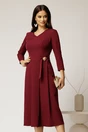 Rochie eleganta din stofa fina bordo cu decolteu in V si talie accentuata cu accesoriu, 1, dyfashion.ro