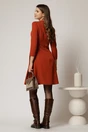 Rochie eleganta din stofa fina caramizie cu decolteu în V si talie accentuata cu accesoriu, 2, dyfashion.ro