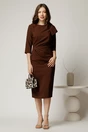 Rochie eleganta din stofa maro cu funda maxi pe umar si fronseu in talie, 3, dyfashion.ro