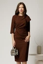 Rochie eleganta din stofa maro cu funda maxi pe umar si fronseu in talie, 1, dyfashion.ro
