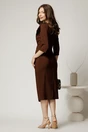 Rochie eleganta din stofa maro cu funda maxi pe umar si fronseu in talie, 2, dyfashion.ro