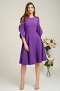 Rochie eleganta din stofa mov cu maneci evazate petrecute