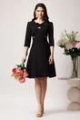 Rochie eleganta din stofa neagra cu strasuri in talie si decupaj la decolteu