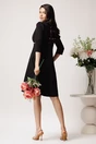 Rochie eleganta din stofa neagra cu strasuri in talie si decupaj la decolteu
