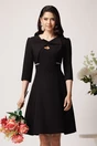 Rochie eleganta din stofa neagra cu strasuri in talie si decupaj la decolteu