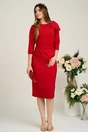 Rochie eleganta din stofa rosie cu funda maxi pe umar si fronseu in talie, 4, dyfashion.ro