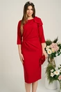 Rochie eleganta din stofa rosie cu funda maxi pe umar si fronseu in talie, 1, dyfashion.ro