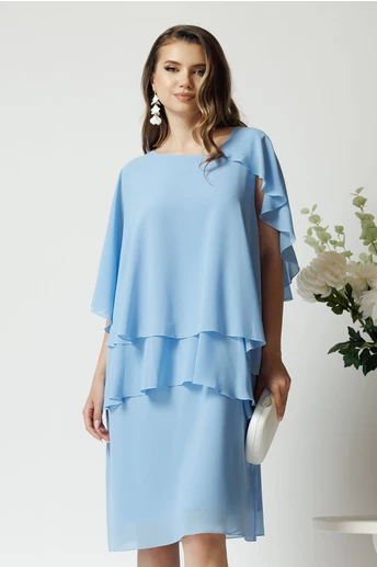 Rochie eleganta din voal bleu cu capa