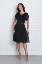 Rochie eleganta din voal neagra cu glitter auriu  in talie si la decolteu
