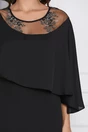 Rochie eleganta din voal neagra cu volan si broderie pe bust