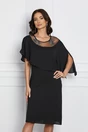 Rochie eleganta din voal neagra cu volan si broderie pe bust