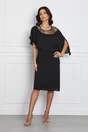 Rochie eleganta din voal neagra cu volan si broderie pe bust