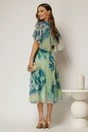 Rochie eleganta din voal verde cu imprimeu turcoaz cu decolteu in V, 2, dyfashion.ro