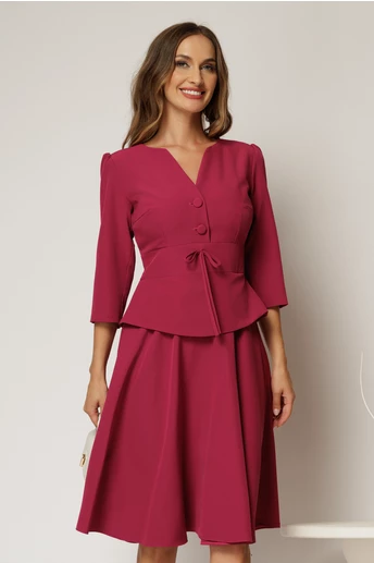 Rochie eleganta magenta tip sacou cu peplum