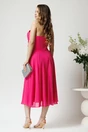 Rochie eleganta midi din voal fucsia cu floare in talie