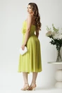 Rochie eleganta midi din voal verde lime cu floare in talie